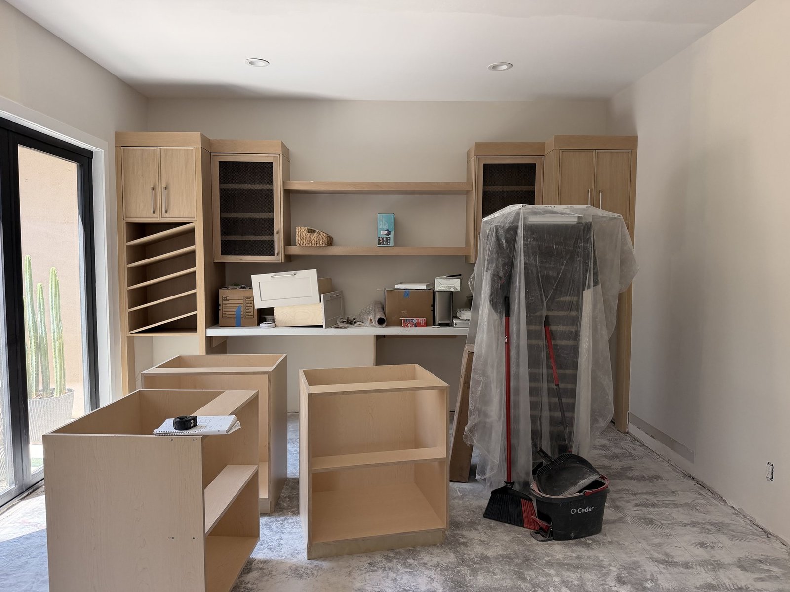 Millwork under installation before finishing